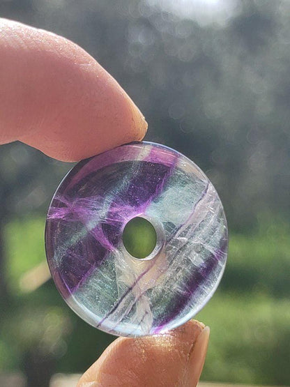 Rainbow Fluorite 30mm Donut - Gemstone Necklace for Women, Men, and Children - Hippie, Goa, Boho, Ethnic, Nature, Protection Symbol Pendant, Healing Stone, Energy Gift