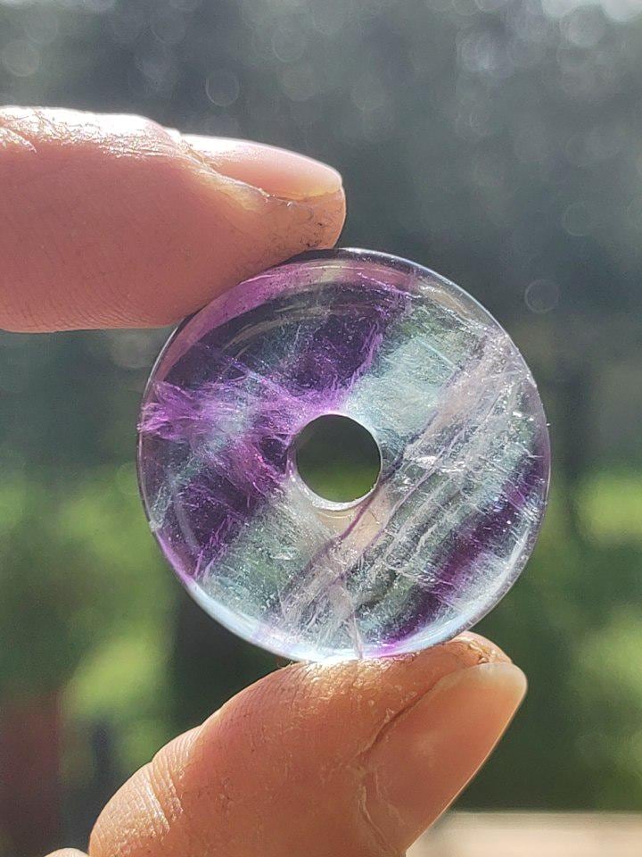 Rainbow Fluorite 30mm Donut - Gemstone Necklace for Women, Men, and Children - Hippie, Goa, Boho, Ethnic, Nature, Protection Symbol Pendant, Healing Stone, Energy Gift
