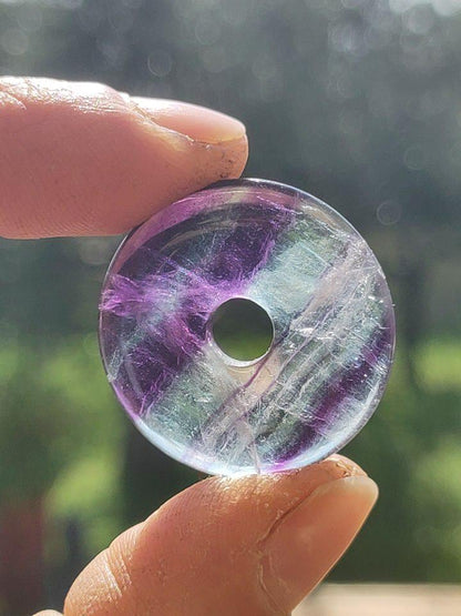 Rainbow Fluorite 30mm Donut - Gemstone Necklace for Women, Men, and Children - Hippie, Goa, Boho, Ethnic, Nature, Protection Symbol Pendant, Healing Stone, Energy Gift