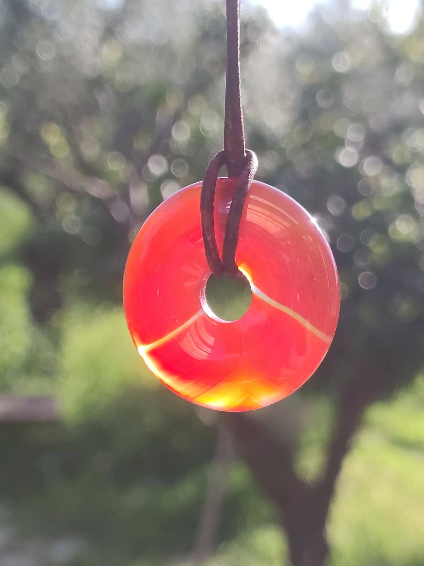 Cornaline Cornaline A - Collier Donut en Pierre Précieuse Rouge Pierre Naturelle de Guérison Pendentif en Cristal Homme Femme Enfant Cadeau Il Elle Frère Sœur