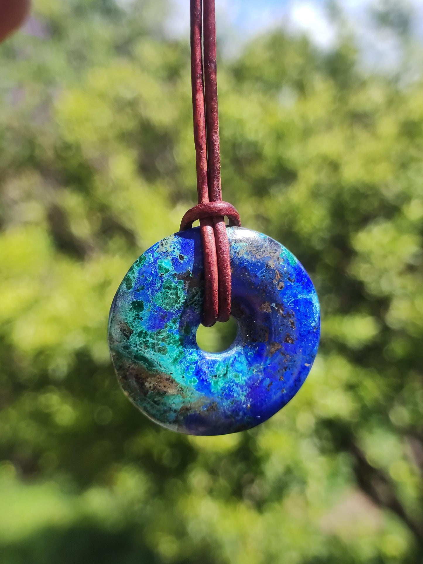 Azurite - malachite - chrysocolle bleu vert ~ collier pierres précieuses HIPPIE GOA Boho Tibet Ethno Nature Donut symbole protecteur pierre de guérison collectionneur homme femme