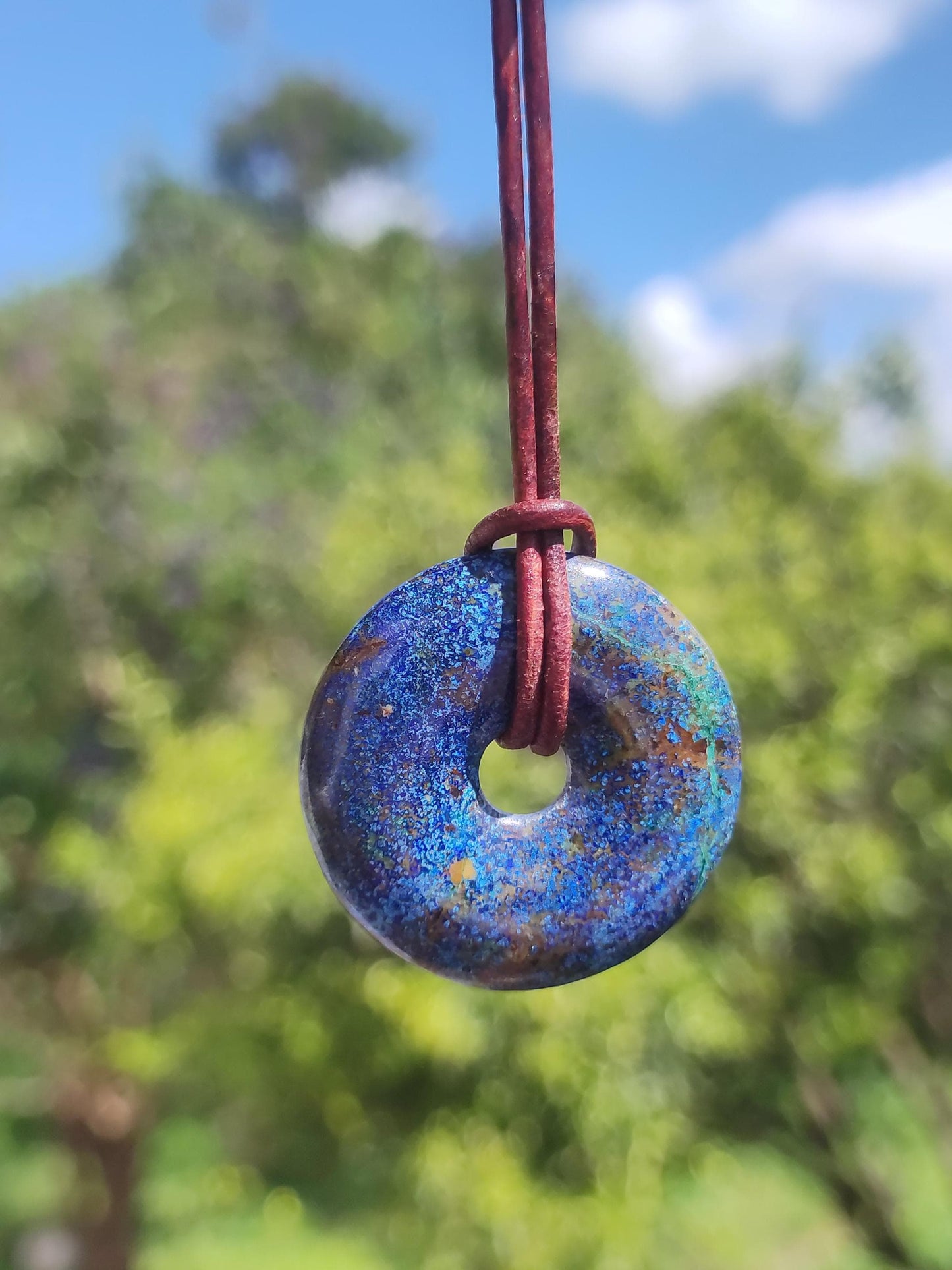 Azurite - malachite - chrysocolle bleu vert ~ collier pierres précieuses HIPPIE GOA Boho Tibet Ethno Nature Donut symbole protecteur pierre de guérison collectionneur homme femme