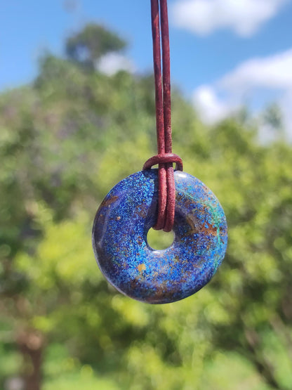 Azurite - malachite - chrysocolle bleu vert ~ collier pierres précieuses HIPPIE GOA Boho Tibet Ethno Nature Donut symbole protecteur pierre de guérison collectionneur homme femme