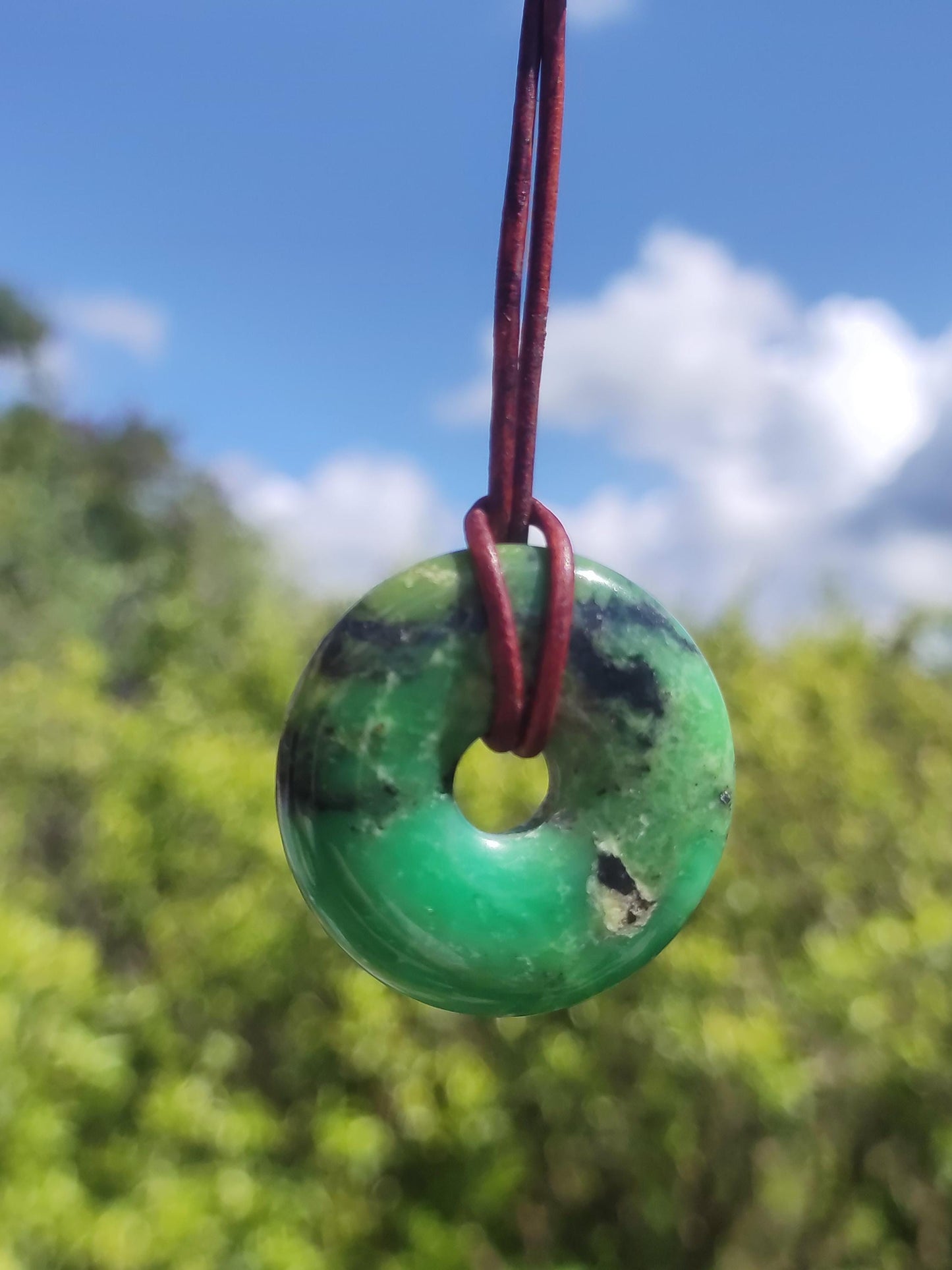 Variscite 30mm gemstone necklace donut pi disc round healing stone green natural rarity gift man woman him her friend brother lucky pendant