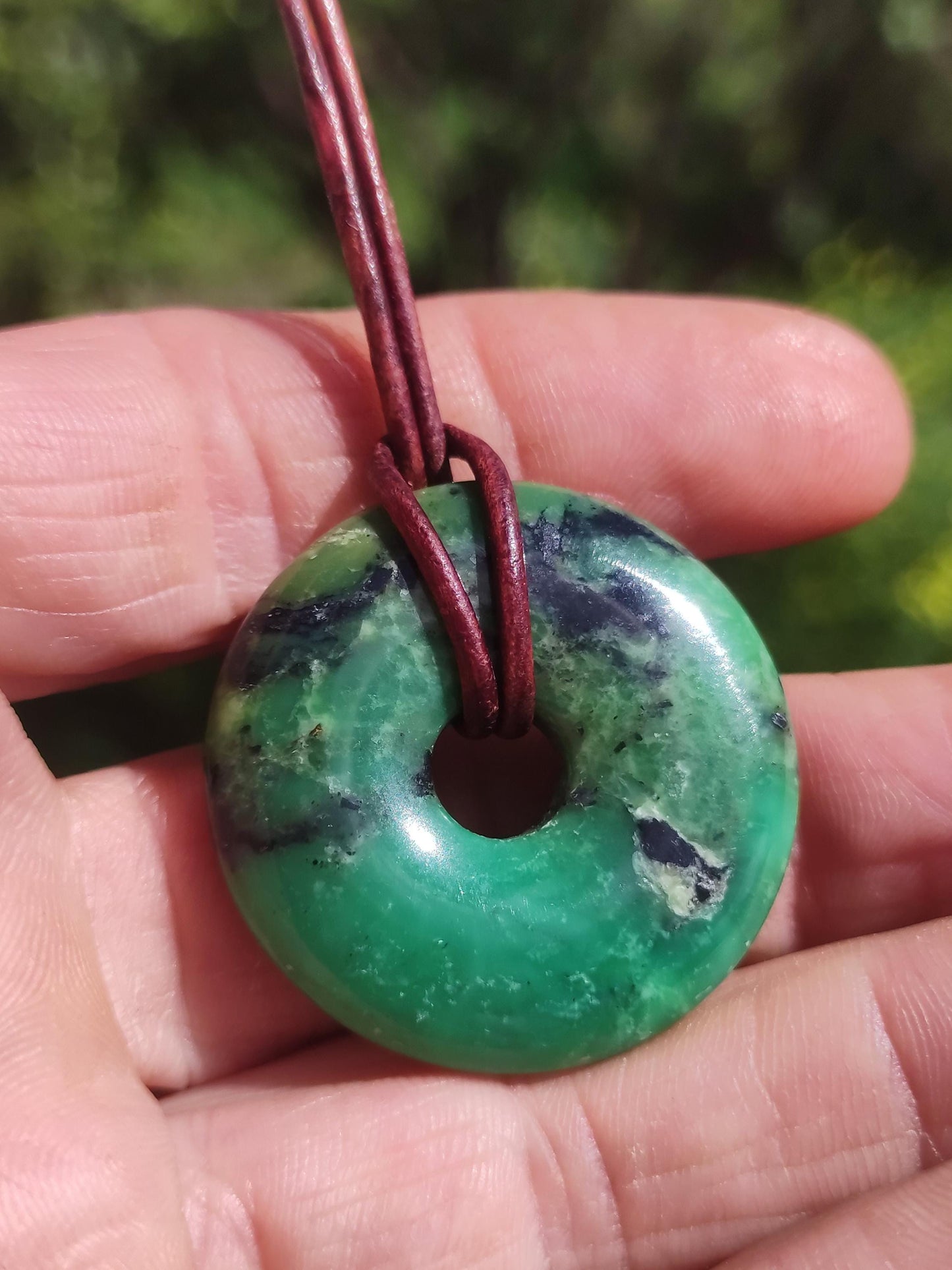 Variscite 30mm gemstone necklace donut pi disc round healing stone green natural rarity gift man woman him her friend brother lucky pendant