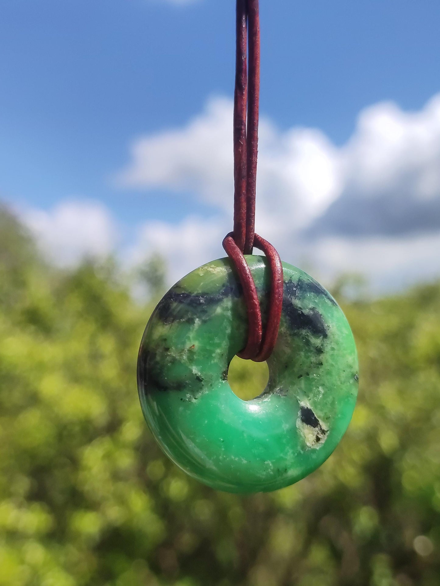 Variscite 30mm gemstone necklace donut pi disc round healing stone green natural rarity gift man woman him her friend brother lucky pendant