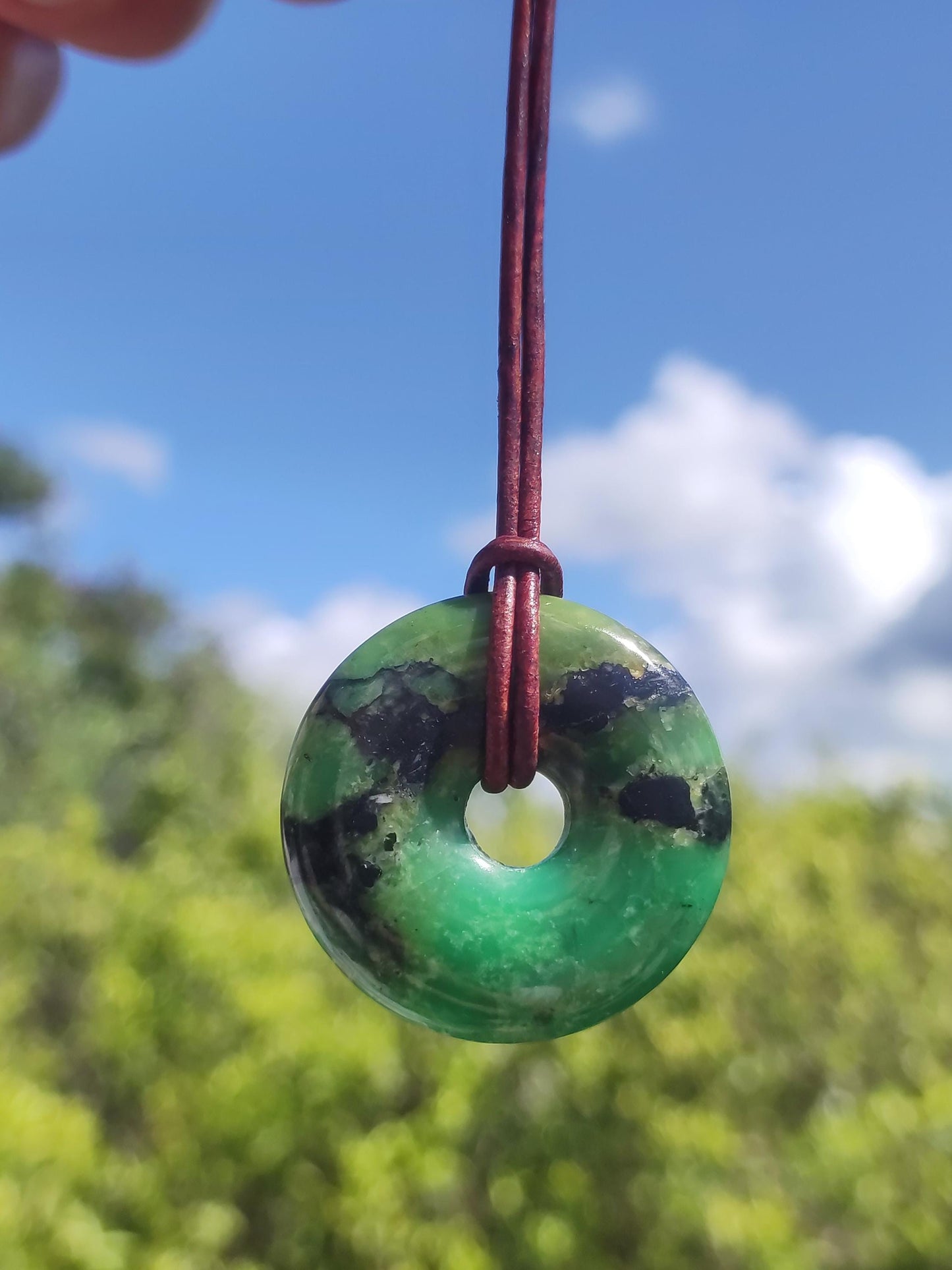 Variscite 30mm gemstone necklace donut pi disc round healing stone green natural rarity gift man woman him her friend brother lucky pendant