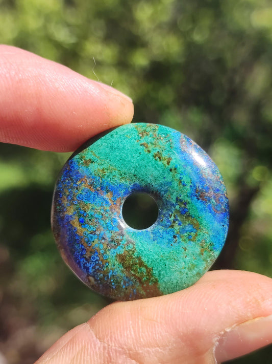 Azurit - Malachit - Chrysocoll blau grün ~ Edelstein Kette HIPPIE GOA Boho Tibet Ethno Nature Donut Schutzsymbol Heilstein Sammler Mann Frau