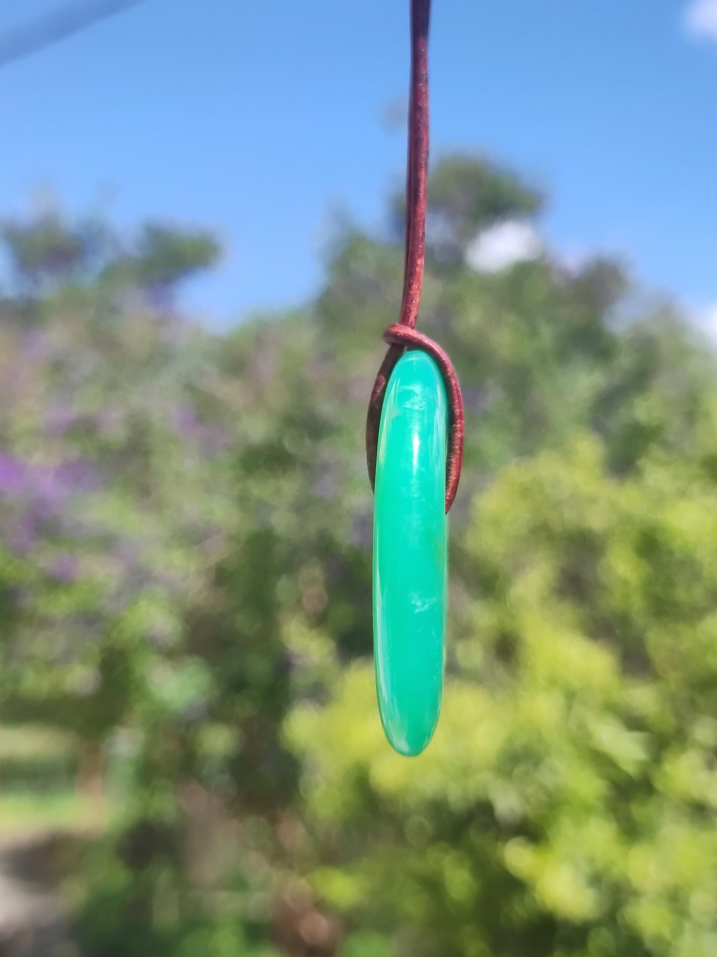 Chrysoprase Gemstone Donut Necklace Green Natural GOA Boho Hippie Ethnic Protection Symbol Healing Stone Collector Unique Man Woman He She Gift Pendant
