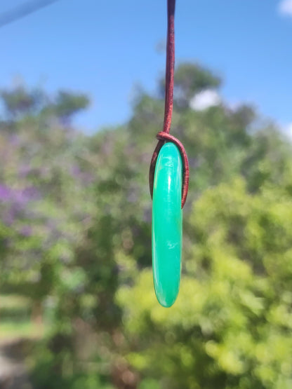 Chrysoprase Gemstone Donut Necklace Green Natural GOA Boho Hippie Ethnic Protection Symbol Healing Stone Collector Unique Man Woman He She Gift Pendant