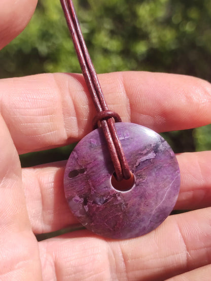 Sugilite protection donut gemstone crystal healing stone rarity rare collector sugilite purple pendant round gift man woman he her friend violet
