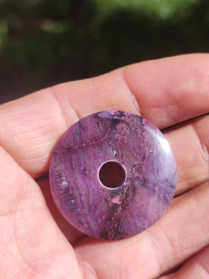 Sugilite protection donut gemstone crystal healing stone rarity rare collector sugilite purple pendant round gift man woman he her friend violet