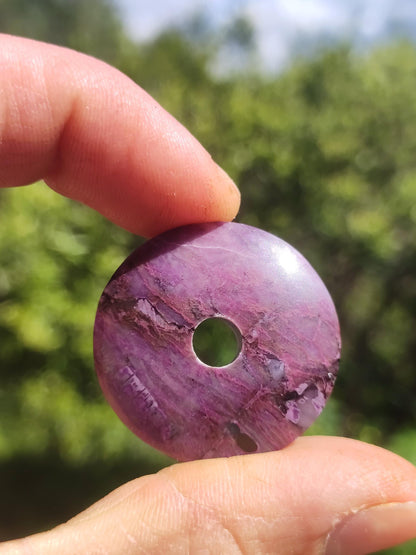 Sugilite protection donut gemstone crystal healing stone rarity rare collector sugilite purple pendant round gift man woman he her friend violet