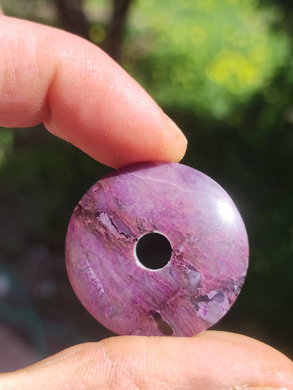 Sugilite protection donut gemstone crystal healing stone rarity rare collector sugilite purple pendant round gift man woman he her friend violet