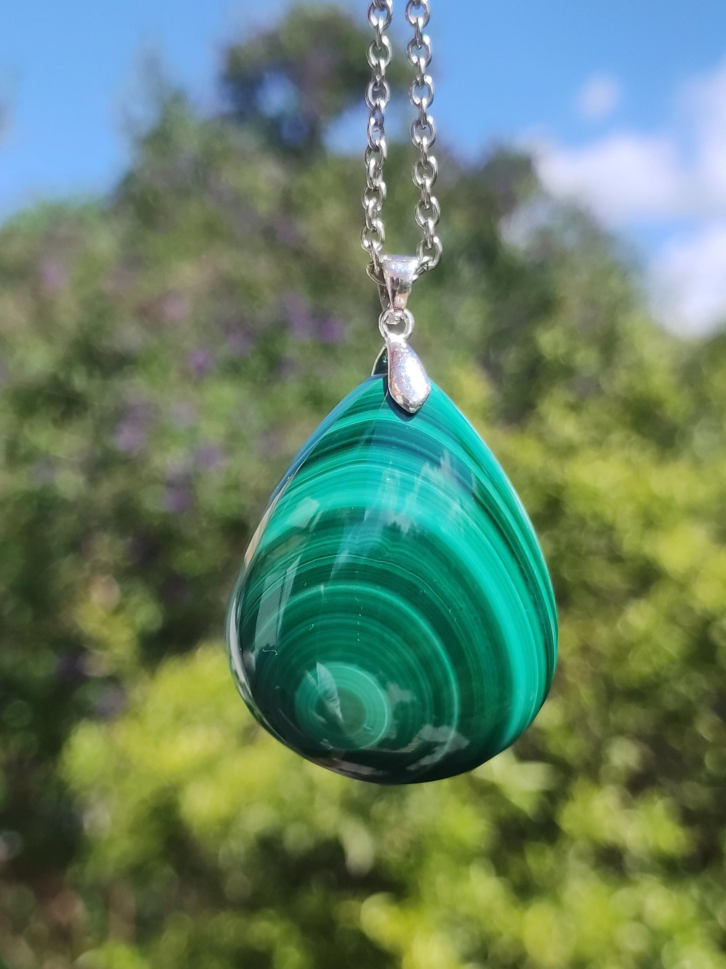 Malachit - 925 Silber Edelstein Kette Heilstein Natur grün Rarität Edel Mann Frau Geschenk Er Sie Freundin Energie Glück Kristall Vintage
