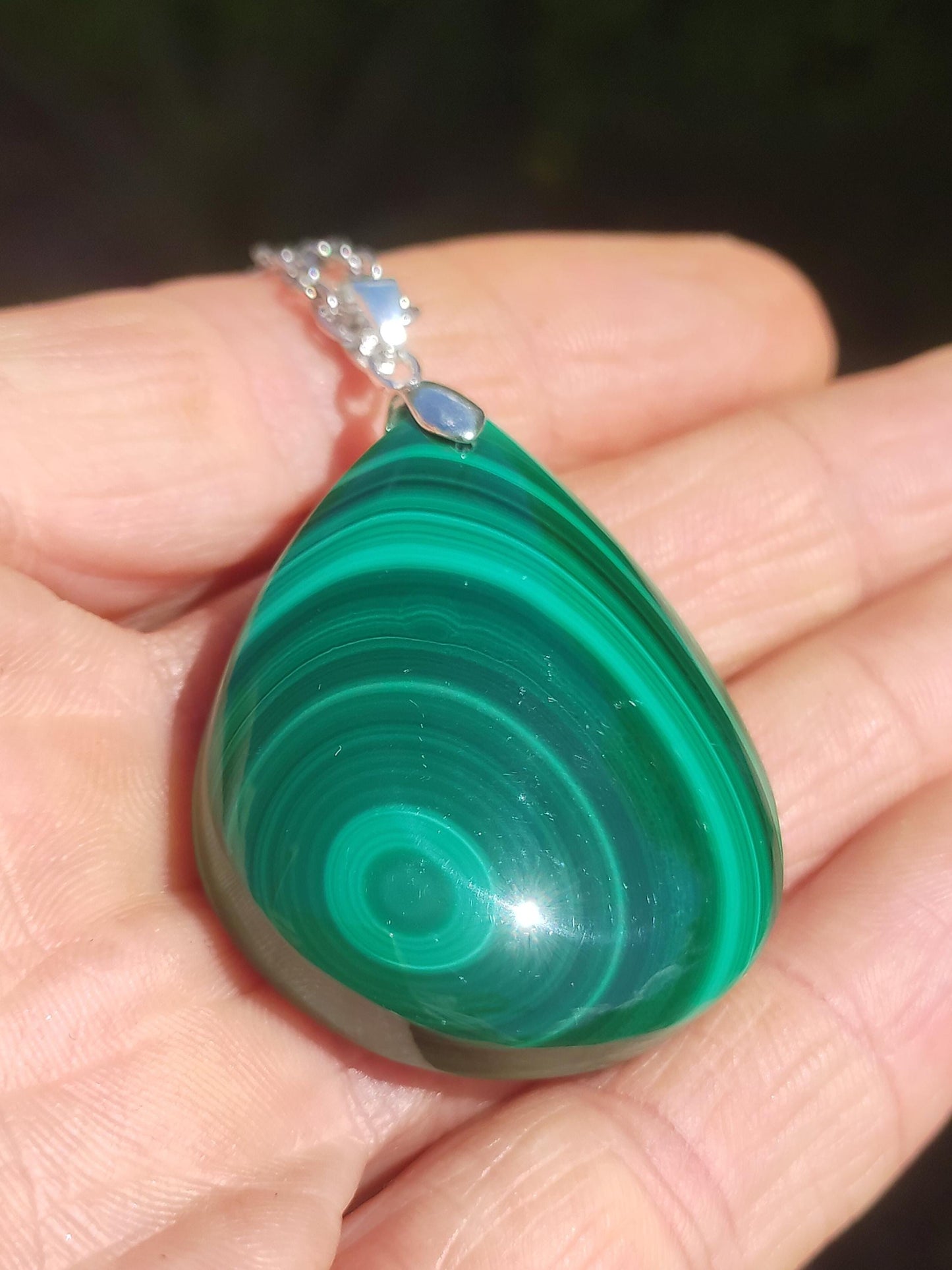 Malachit - 925 Silber Edelstein Kette Heilstein Natur grün Rarität Edel Mann Frau Geschenk Er Sie Freundin Energie Glück Kristall Vintage