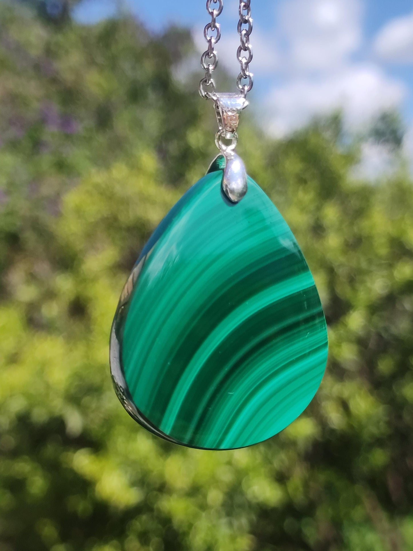 Malachit - 925 Silber Edelstein Kette Heilstein Natur grün Rarität Edel Mann Frau Geschenk Er Sie Freundin Energie Glück Kristall Vintage