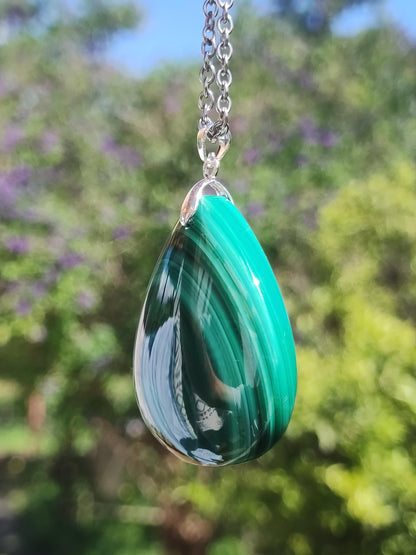 Malachit - 925 Silber Edelstein Kette Heilstein Natur grün Rarität Edel Mann Frau Geschenk Er Sie Freundin Energie Glück Kristall Vintage