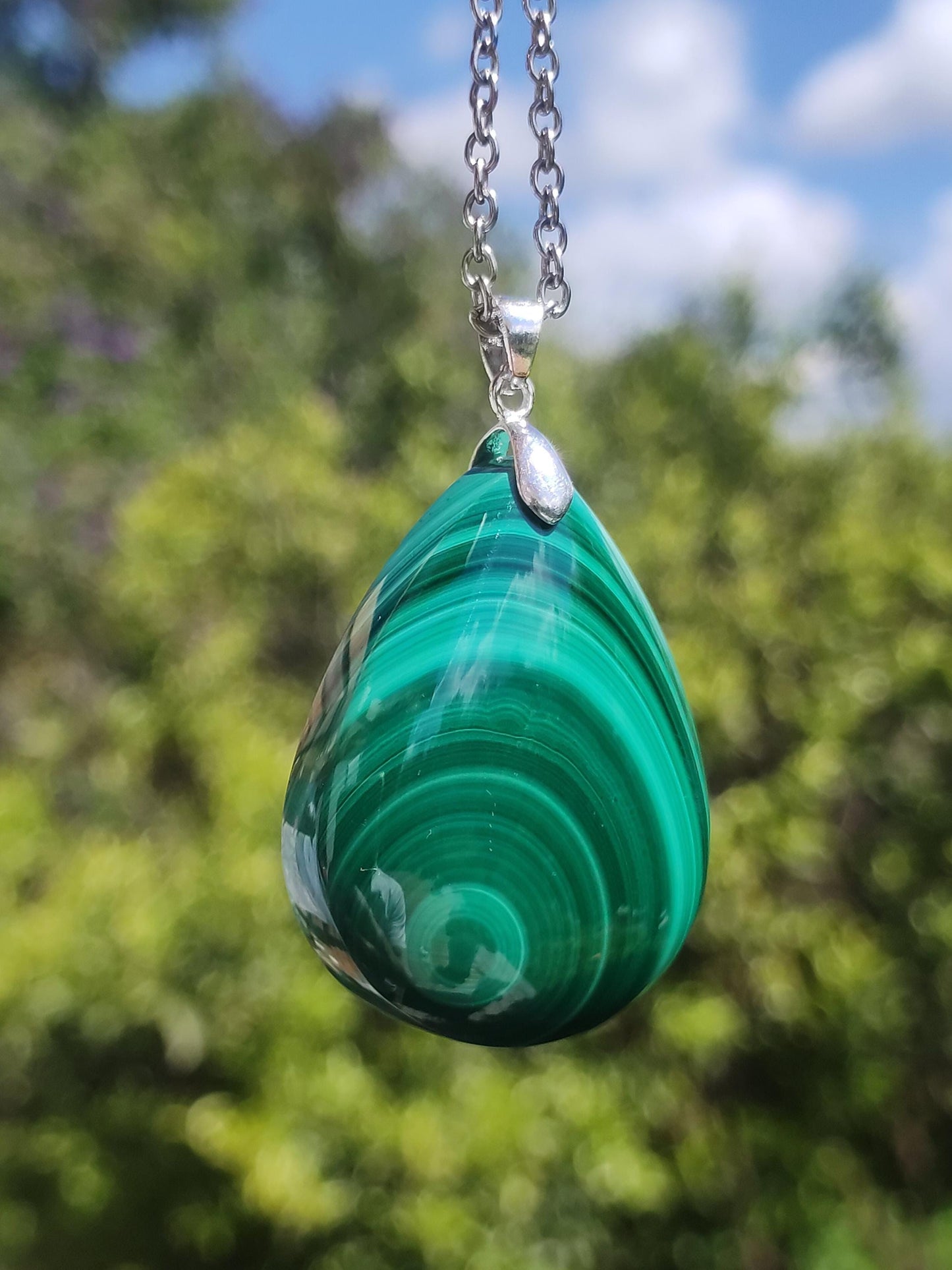 Malachit - 925 Silber Edelstein Kette Heilstein Natur grün Rarität Edel Mann Frau Geschenk Er Sie Freundin Energie Glück Kristall Vintage