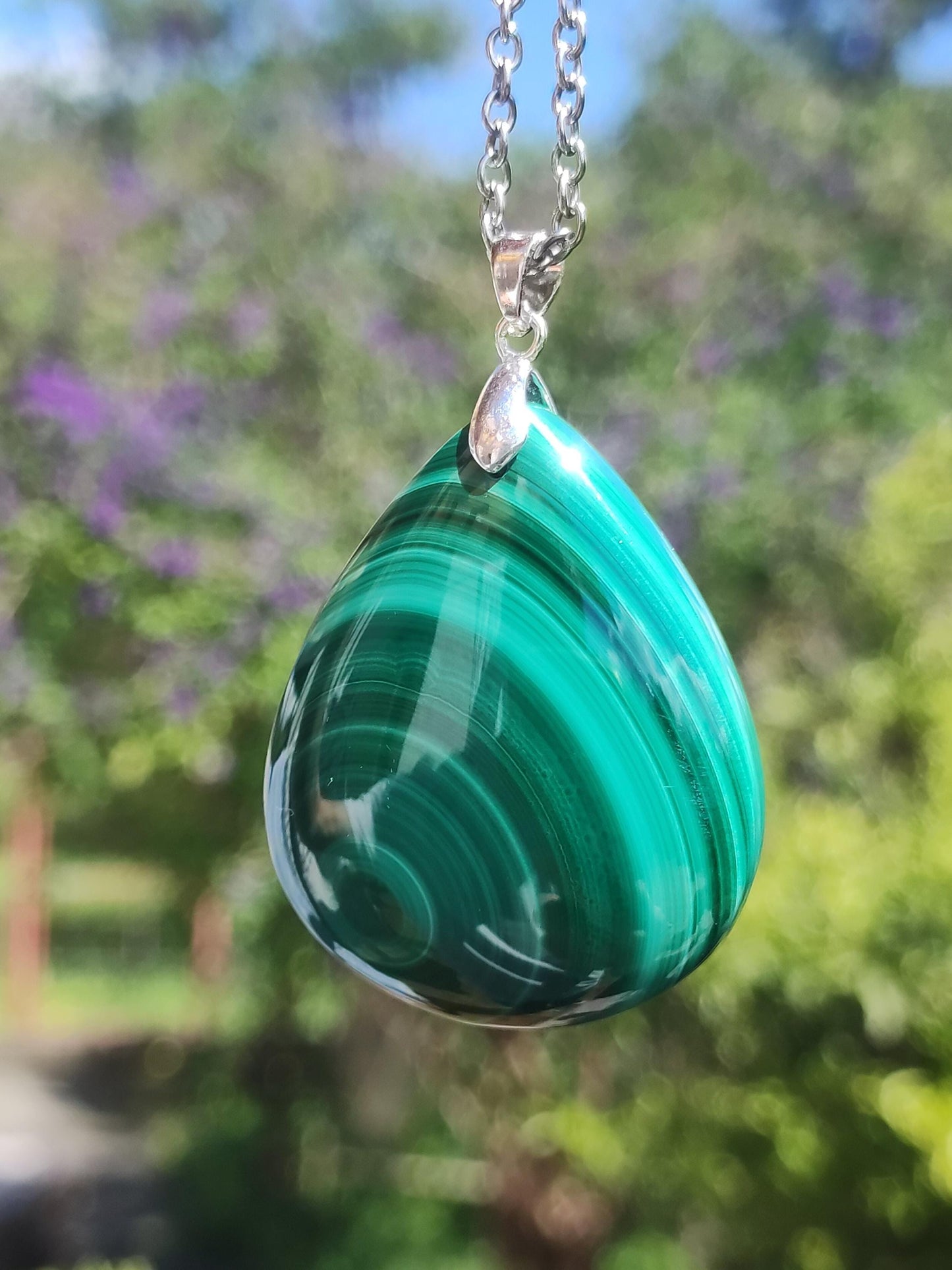 Malachit - 925 Silber Edelstein Kette Heilstein Natur grün Rarität Edel Mann Frau Geschenk Er Sie Freundin Energie Glück Kristall Vintage