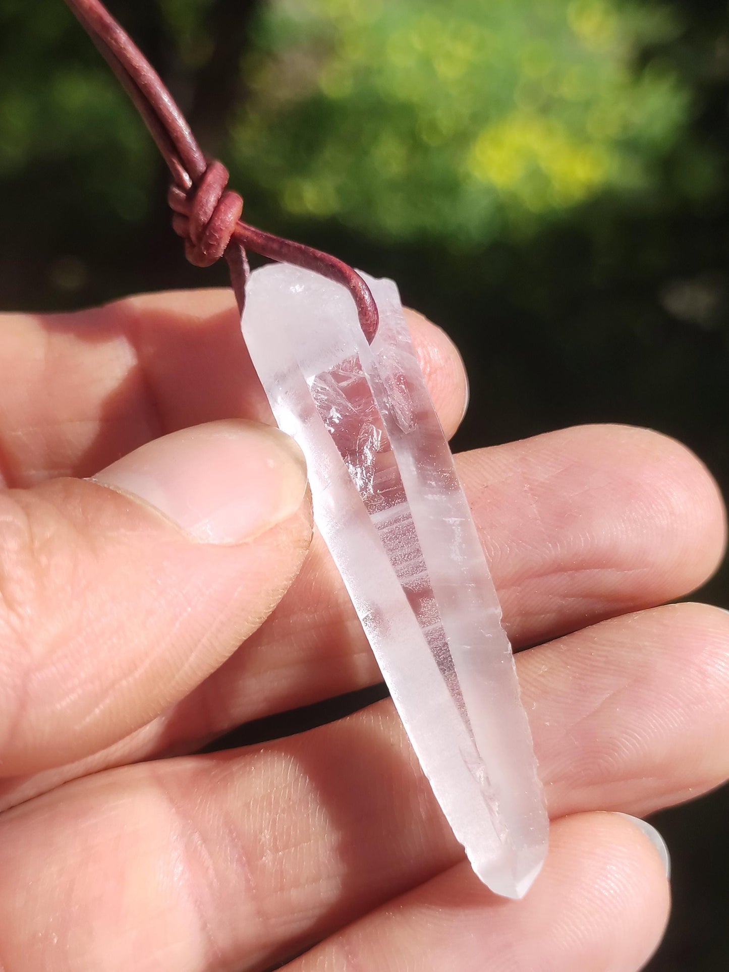 Quartz lémurien ~ Collier de pierres précieuses clair Hippie Goa Boho Tibet Ethnique Pierre de guérison naturelle Pendentif de puissance Homme Femme Cadeau Rareté