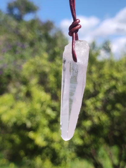 Quartz lémurien ~ Collier de pierres précieuses clair Hippie Goa Boho Tibet Ethnique Pierre de guérison naturelle Pendentif de puissance Homme Femme Cadeau Rareté