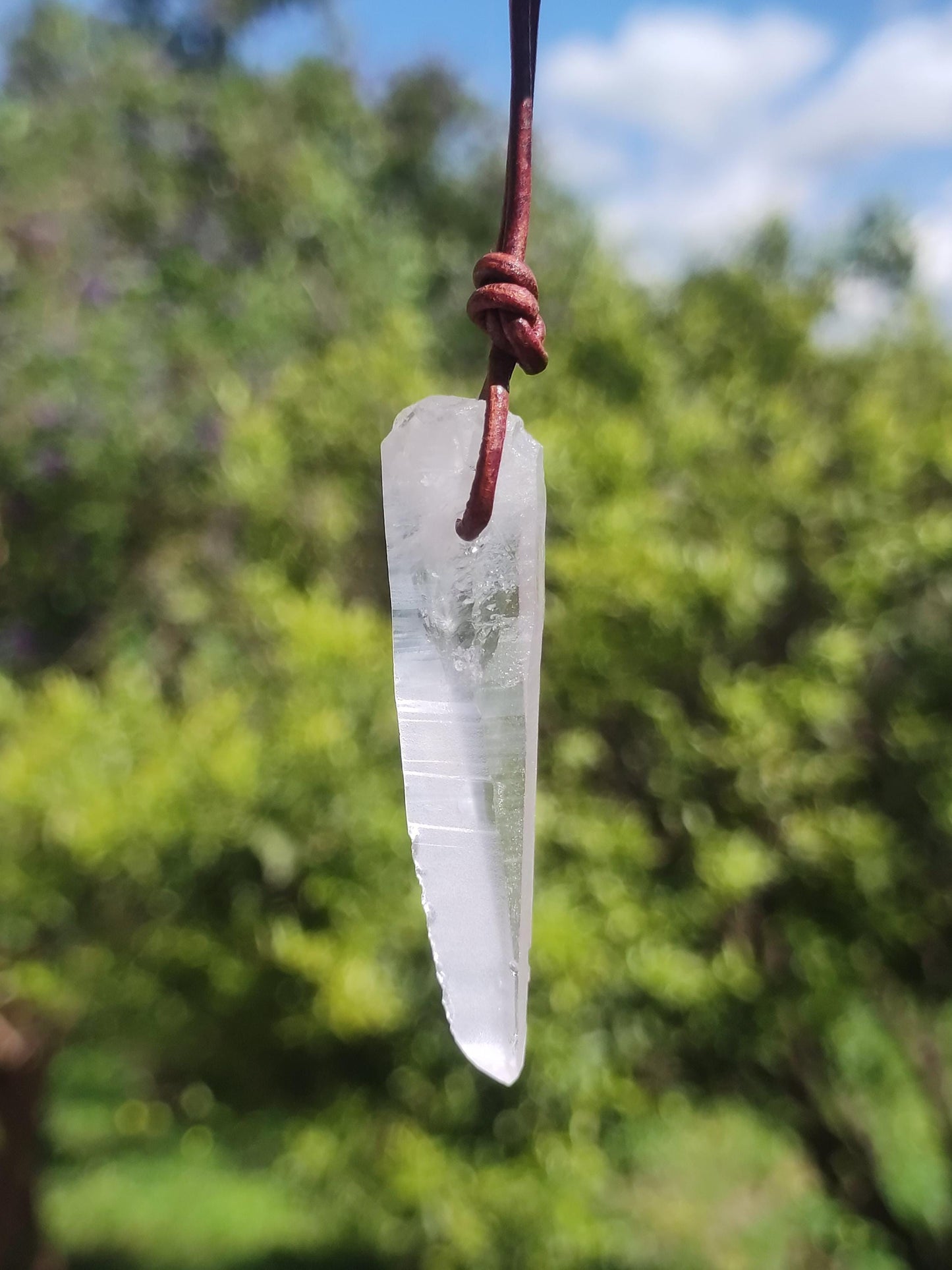 Quartz lémurien ~ Collier de pierres précieuses clair Hippie Goa Boho Tibet Ethnique Pierre de guérison naturelle Pendentif de puissance Homme Femme Cadeau Rareté