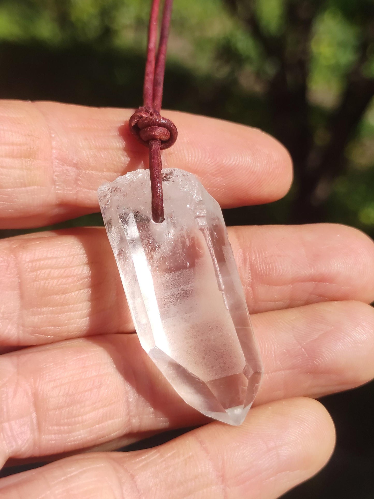 Quartz lémurien ~ Collier de pierres précieuses clair Hippie Goa Boho Tibet Ethnique Pierre de guérison naturelle Pendentif de puissance Homme Femme Cadeau Rareté