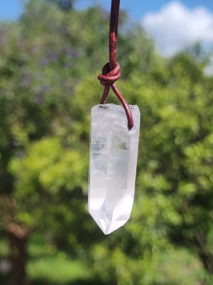 Quartz lémurien ~ Collier de pierres précieuses clair Hippie Goa Boho Tibet Ethnique Pierre de guérison naturelle Pendentif de puissance Homme Femme Cadeau Rareté