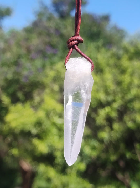 Lemurian Quarz ~ Edelstein Kette klar Hippie Goa Boho Tibet Ethno Natur Heilstein Kraft Anhänger Mann Frau Geschenk Rarität