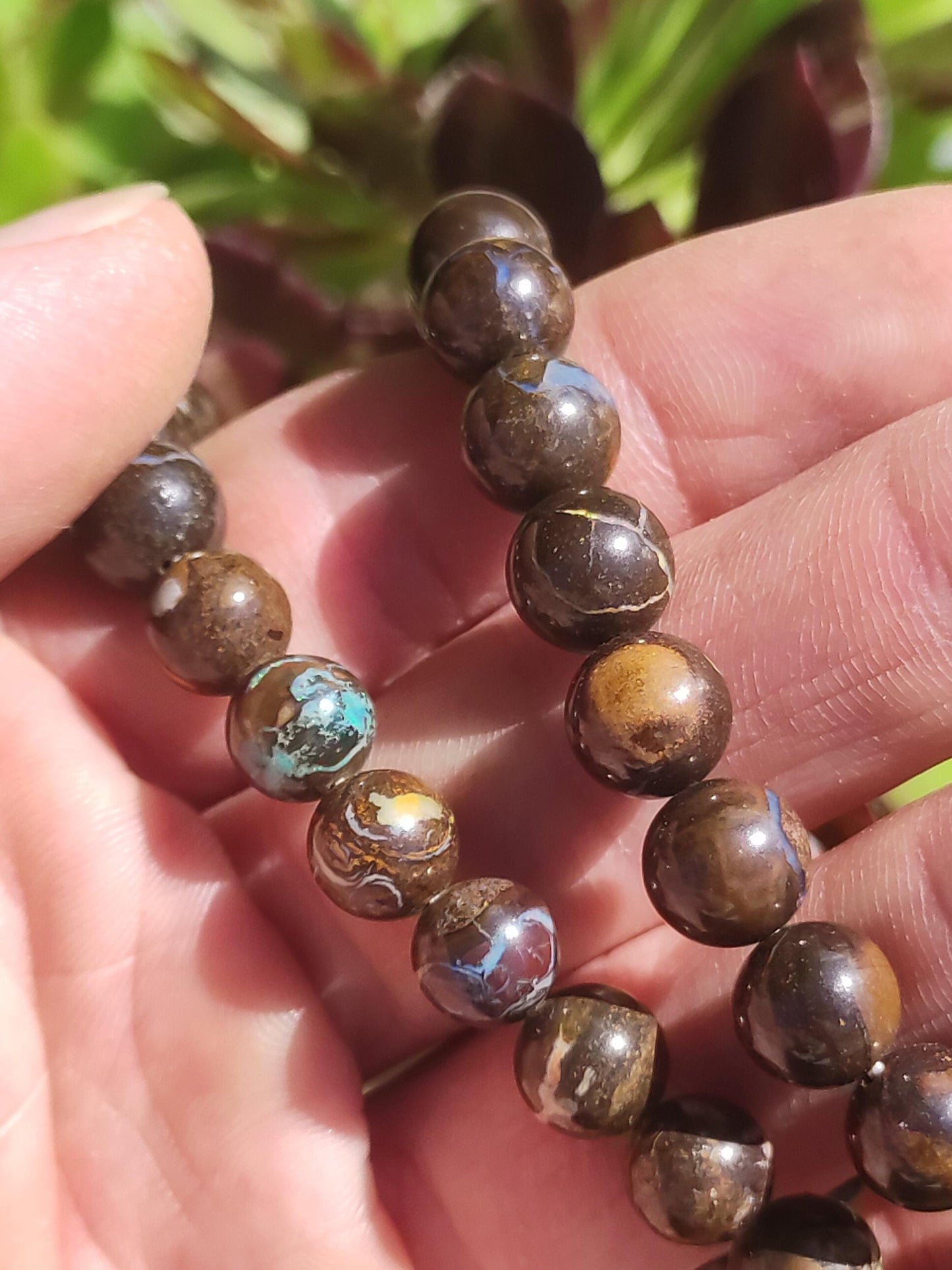 Opale Boulder Australie - Perles de pierres précieuses chaîne 8,5mm méditation chapelet mantra boho pierre de guérison chakra cristal rareté rare