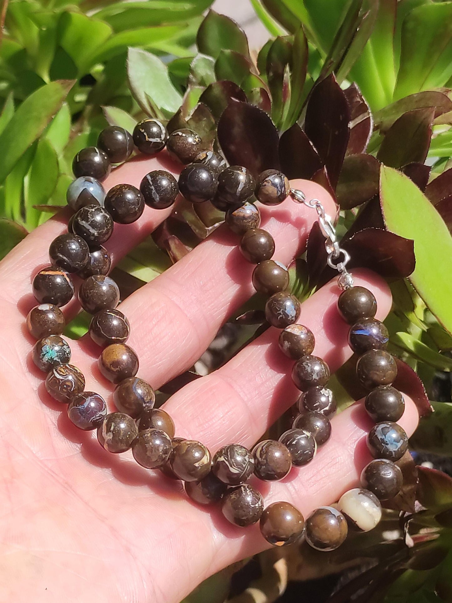 Opale Boulder Australie - Perles de pierres précieuses chaîne 8,5mm méditation chapelet mantra boho pierre de guérison chakra cristal rareté rare