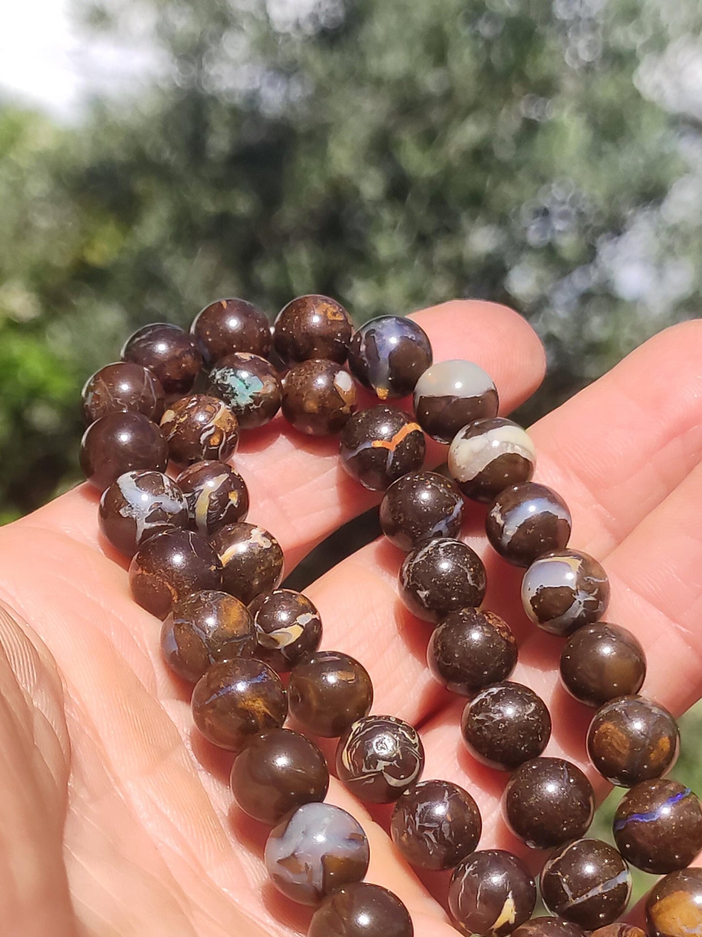 Opale Boulder Australie - Perles de pierres précieuses chaîne 8,5mm méditation chapelet mantra boho pierre de guérison chakra cristal rareté rare