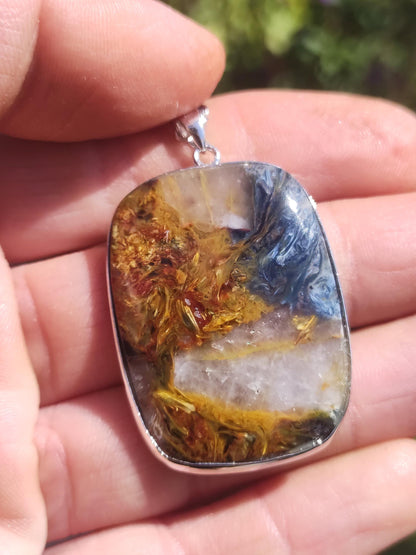 Pietersite or bleu - Collier en argent sterling 925 avec pierre précieuse naturelle de protection, rareté, pierre de guérison, cristal, homme, femme, cadeau scintillant