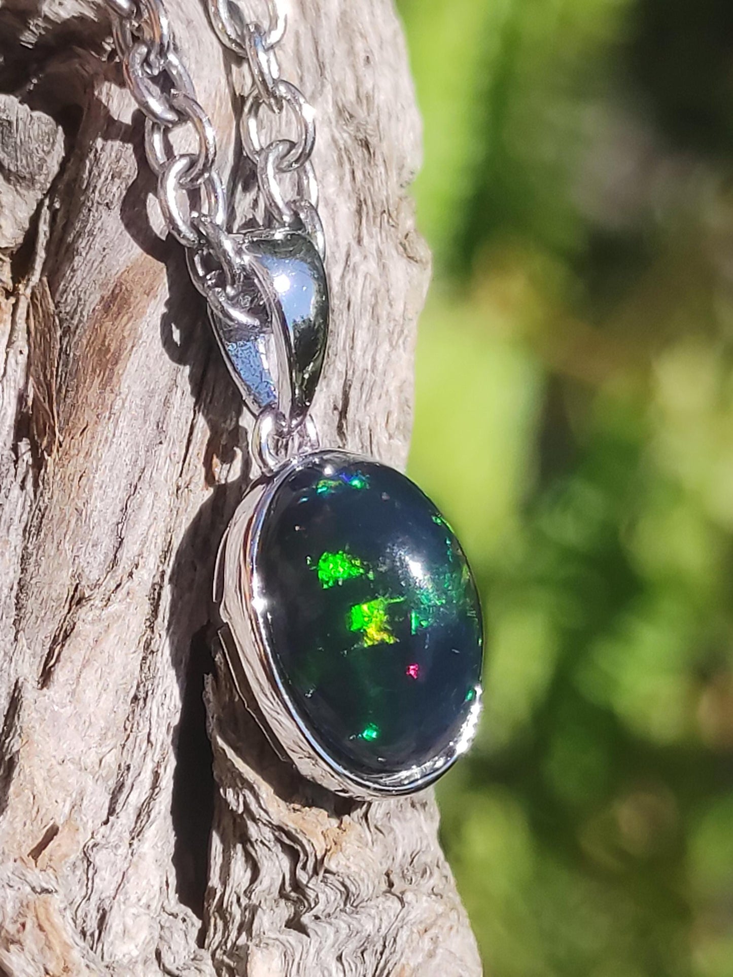 AAA Opale noir éthiopien argent 925 - Collier pierre précieuse coloré rareté pierre naturelle de soin cristaux pendentif homme femme cadeau elle lui pierre précieuse