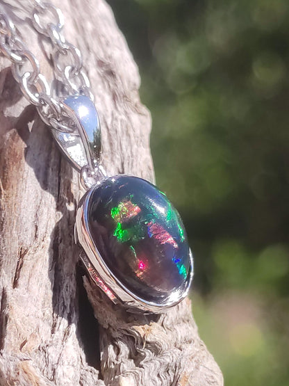 AAA Opale noir éthiopien argent 925 - Collier pierre précieuse coloré rareté pierre naturelle de soin cristaux pendentif homme femme cadeau elle lui pierre précieuse