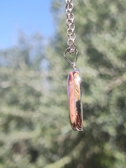 Fire Opal Mexico - 925 Sterling Silver Gemstone Necklace Natural Blue Protection Rarity Healing Stone Crystal Men Women Him Her Gift