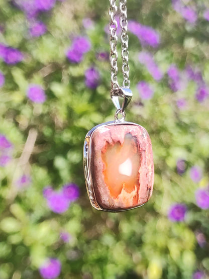 Fire Opal Mexico - 925 Sterling Silver Gemstone Necklace Natural Blue Protection Rarity Healing Stone Crystal Men Women Him Her Gift
