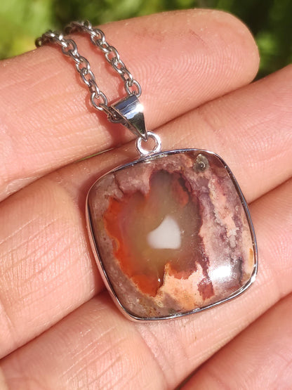 Fire Opal Mexico - 925 Sterling Silver Gemstone Necklace Natural Blue Protection Rarity Healing Stone Crystal Men Women Him Her Gift