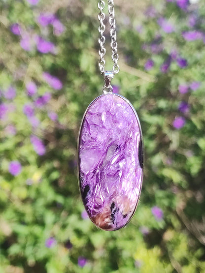 Charoite - 925 argent serti collier de pierres précieuses violet violet pierre de guérison naturelle énergie rareté homme femme il son cadeau noble qualité haute qualité