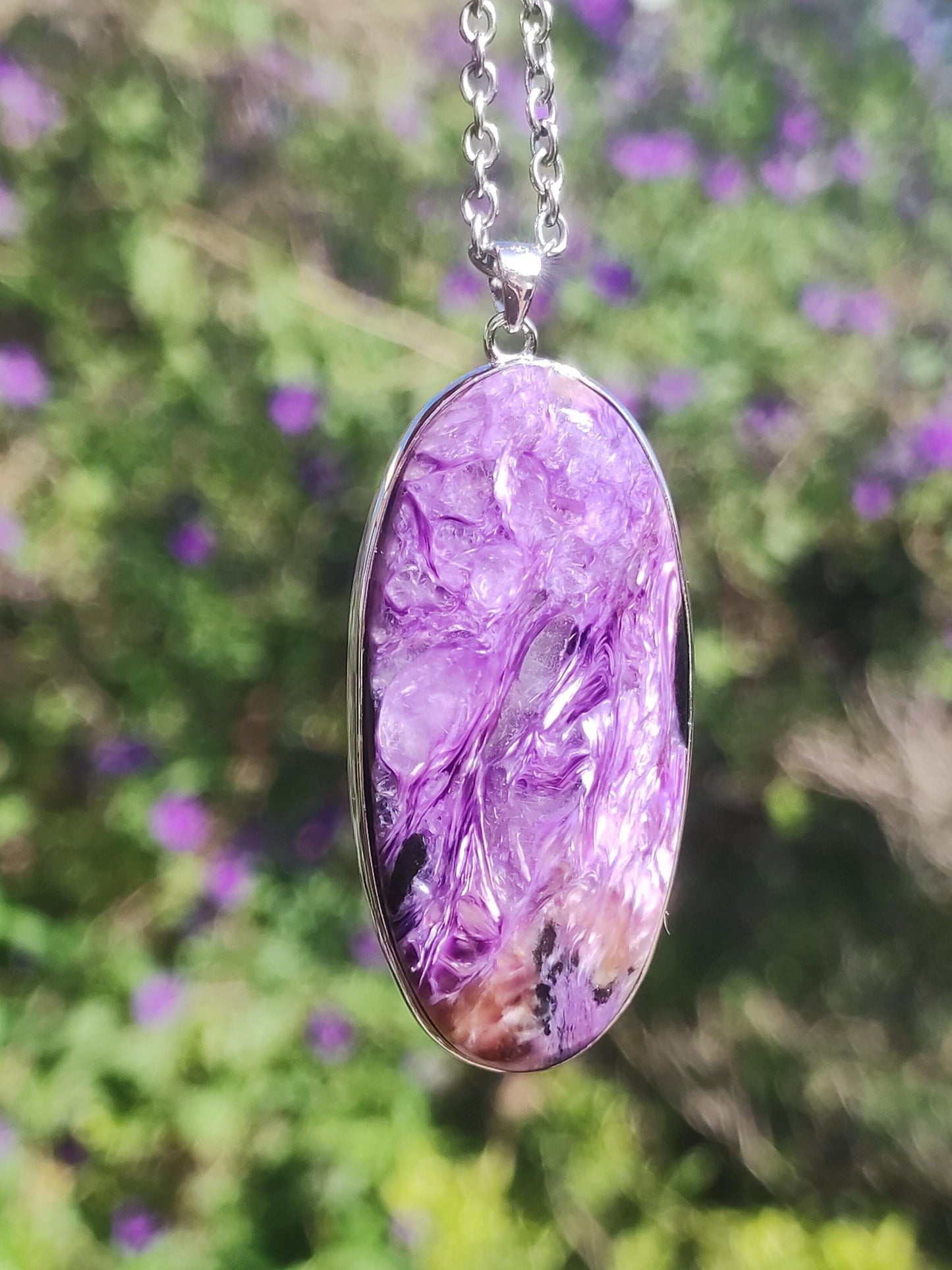 Charoite - 925 argent serti collier de pierres précieuses violet violet pierre de guérison naturelle énergie rareté homme femme il son cadeau noble qualité haute qualité