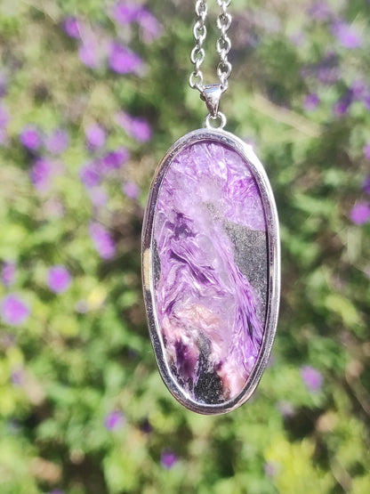 Charoite - 925 argent serti collier de pierres précieuses violet violet pierre de guérison naturelle énergie rareté homme femme il son cadeau noble qualité haute qualité