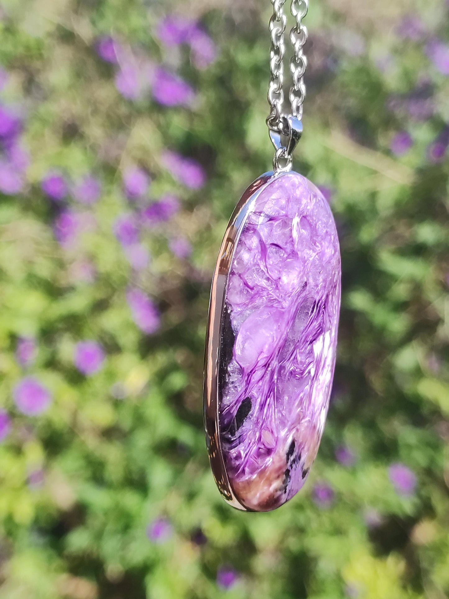 Charoite - 925 argent serti collier de pierres précieuses violet violet pierre de guérison naturelle énergie rareté homme femme il son cadeau noble qualité haute qualité