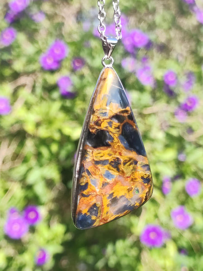 Pietersite or - Collier de pierres précieuses en argent sterling 925 Protection de la nature Rareté Pierre de guérison Cristal Homme Femme Cadeau He She Réflexion chatoyante