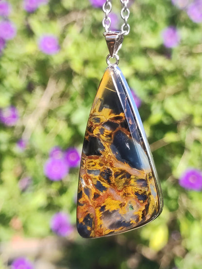 Pietersite or - Collier de pierres précieuses en argent sterling 925 Protection de la nature Rareté Pierre de guérison Cristal Homme Femme Cadeau He She Réflexion chatoyante