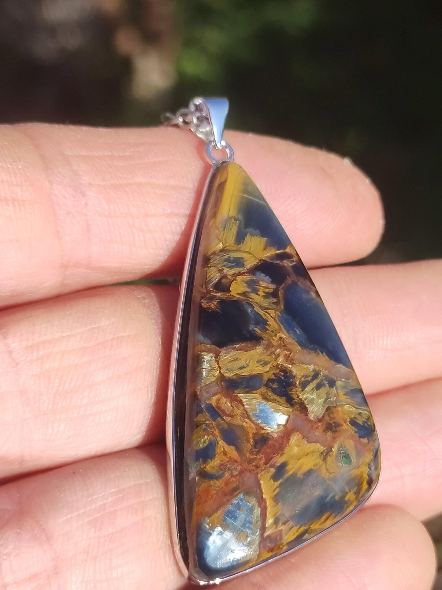 Pietersite or - Collier de pierres précieuses en argent sterling 925 Protection de la nature Rareté Pierre de guérison Cristal Homme Femme Cadeau He She Réflexion chatoyante