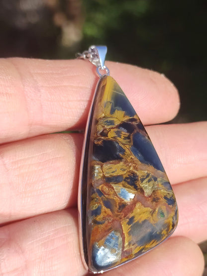 Pietersite or - Collier de pierres précieuses en argent sterling 925 Protection de la nature Rareté Pierre de guérison Cristal Homme Femme Cadeau He She Réflexion chatoyante