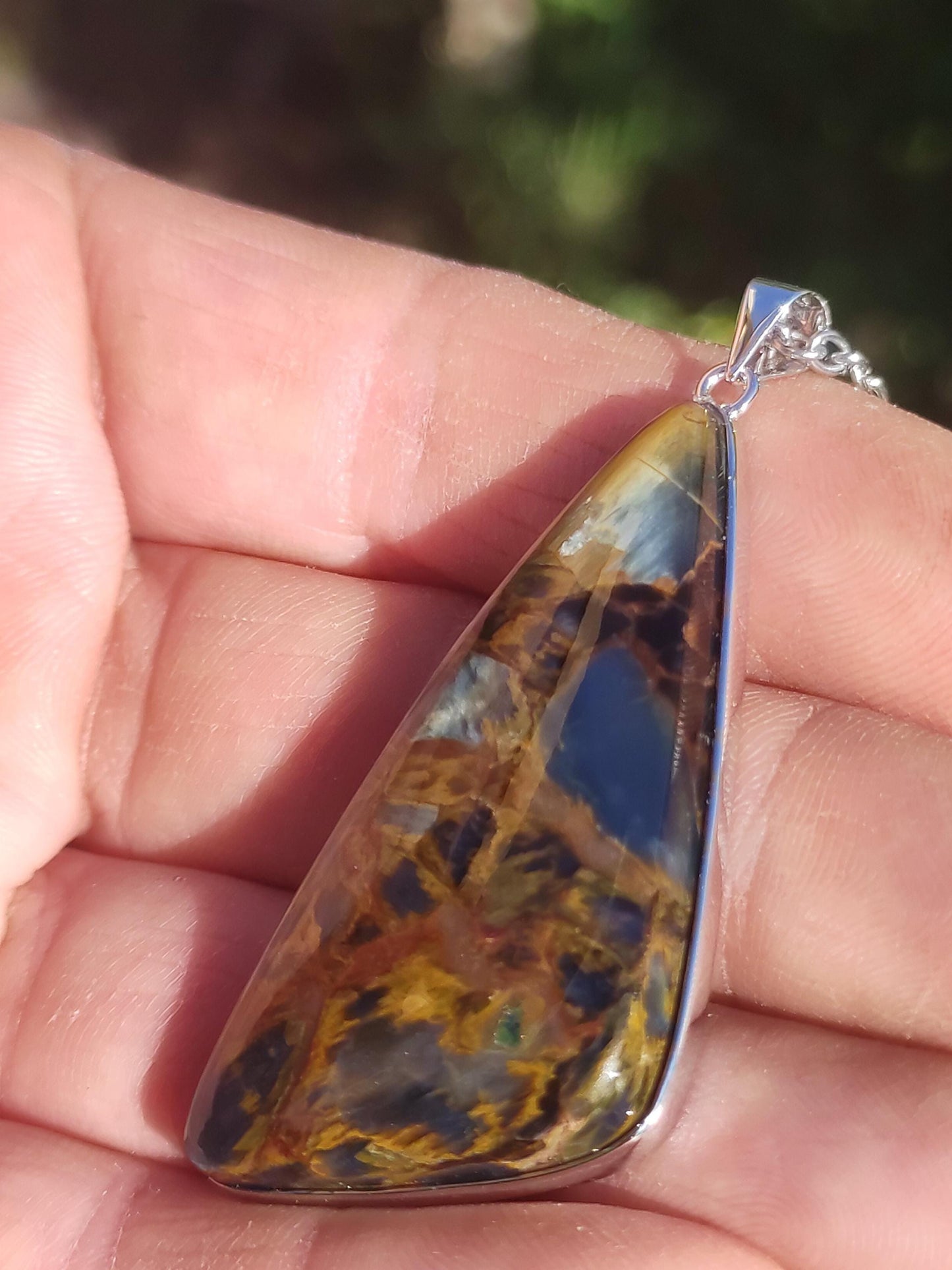 Pietersite or - Collier de pierres précieuses en argent sterling 925 Protection de la nature Rareté Pierre de guérison Cristal Homme Femme Cadeau He She Réflexion chatoyante