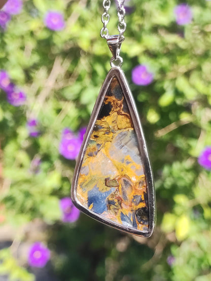 Pietersite or - Collier de pierres précieuses en argent sterling 925 Protection de la nature Rareté Pierre de guérison Cristal Homme Femme Cadeau He She Réflexion chatoyante
