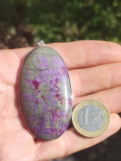 Collier XL en sugilite avec monture en argent 925, pierre précieuse lilas violet, pierre de guérison naturelle, rareté énergétique, homme/femme, cadeau élégant